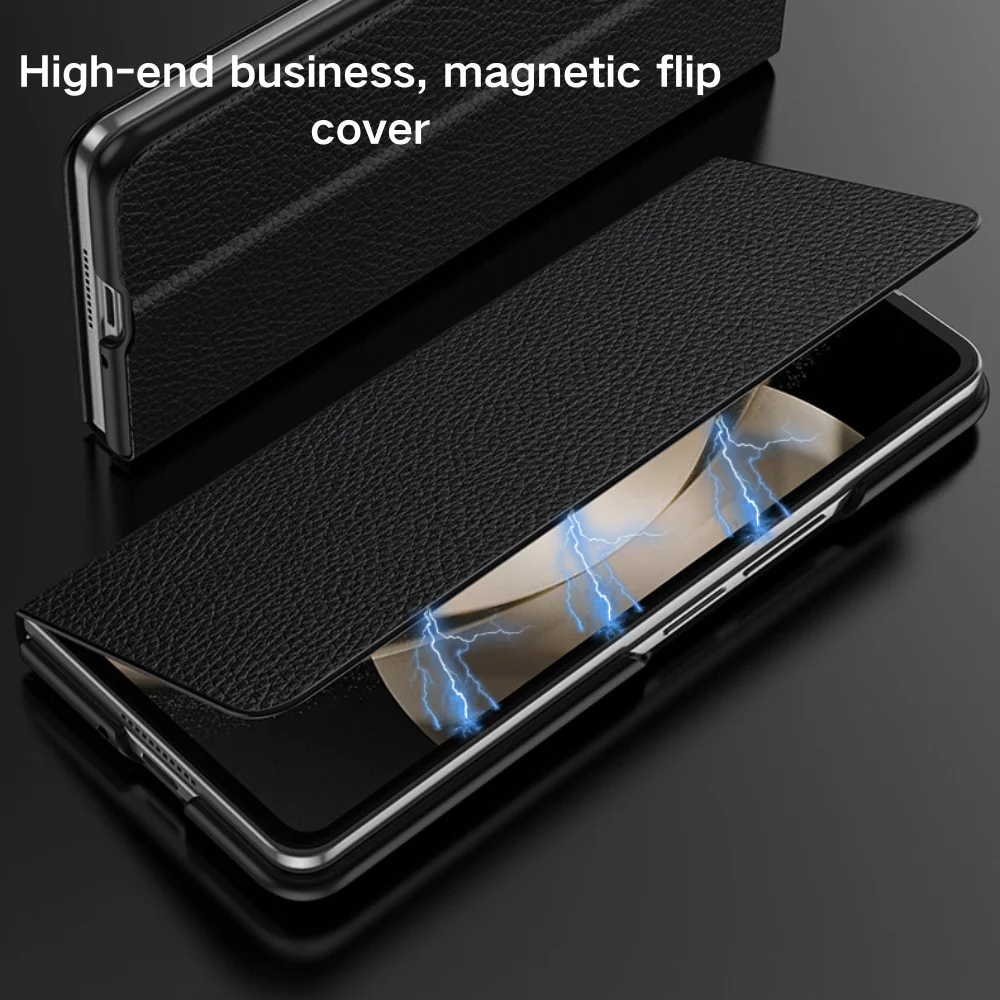 Samsung Galaxy Fold4 (SM-F936) - Business Magnetic Flip Genuine Leather Series Stand Case - Image 11