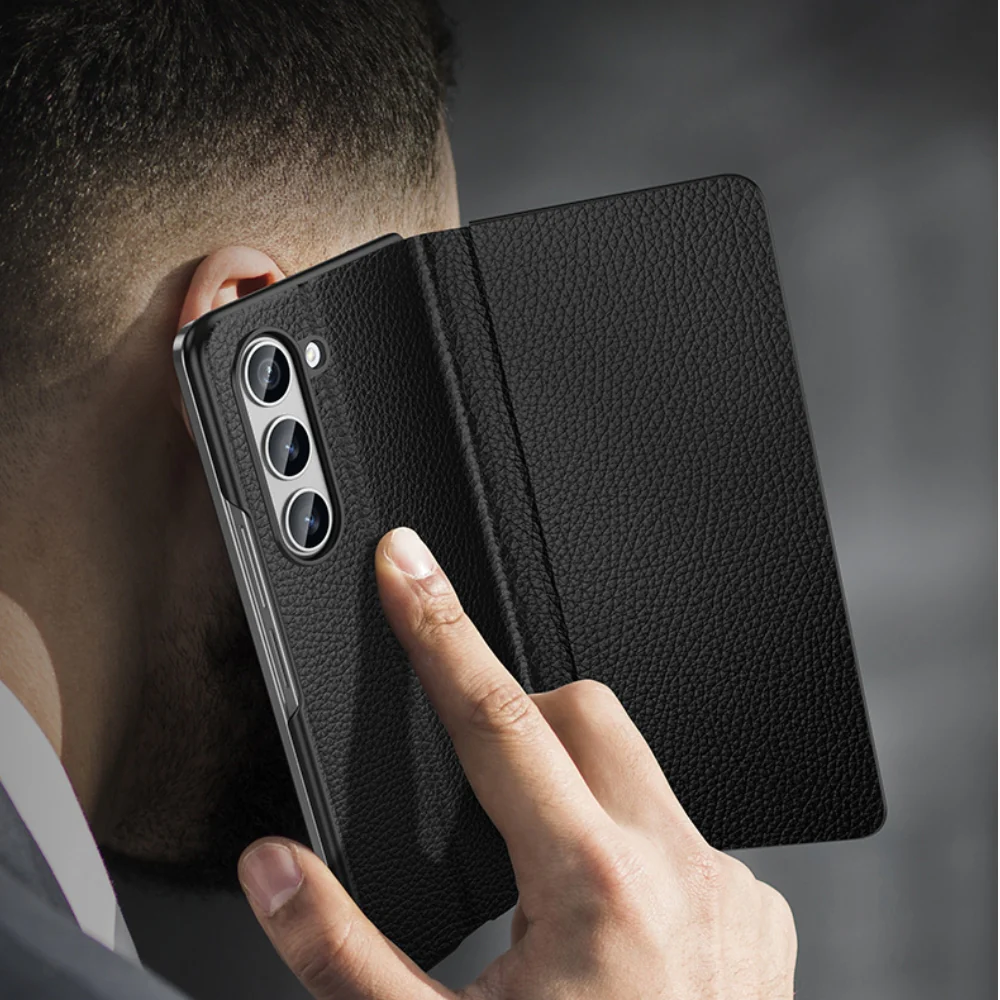 Samsung Galaxy Fold4 (SM-F936) - Business Magnetic Flip Genuine Leather Series Stand Case - Image 12