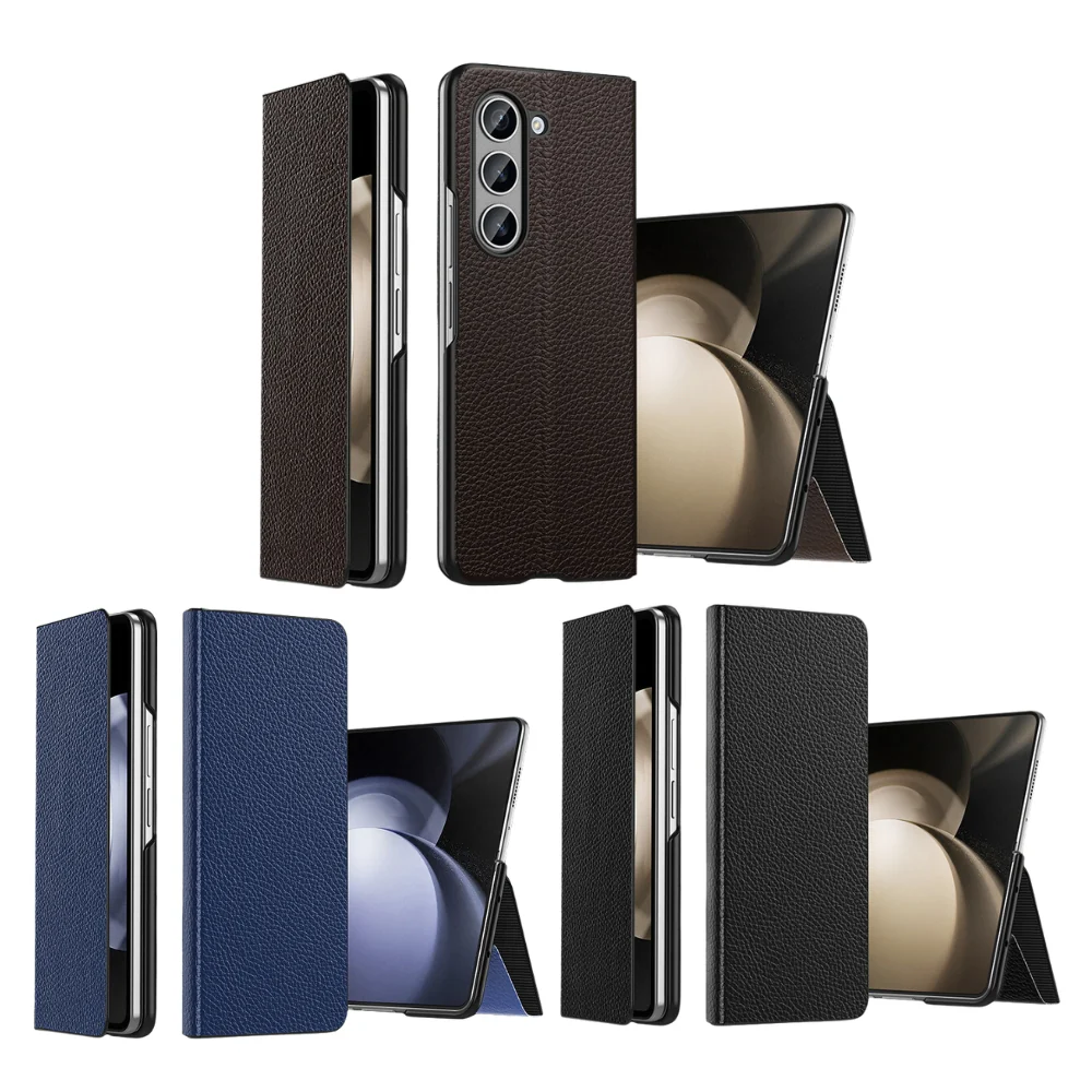 Samsung Galaxy Fold4 (SM-F936) - Business Magnetic Flip Genuine Leather Series Stand Case - Image 3