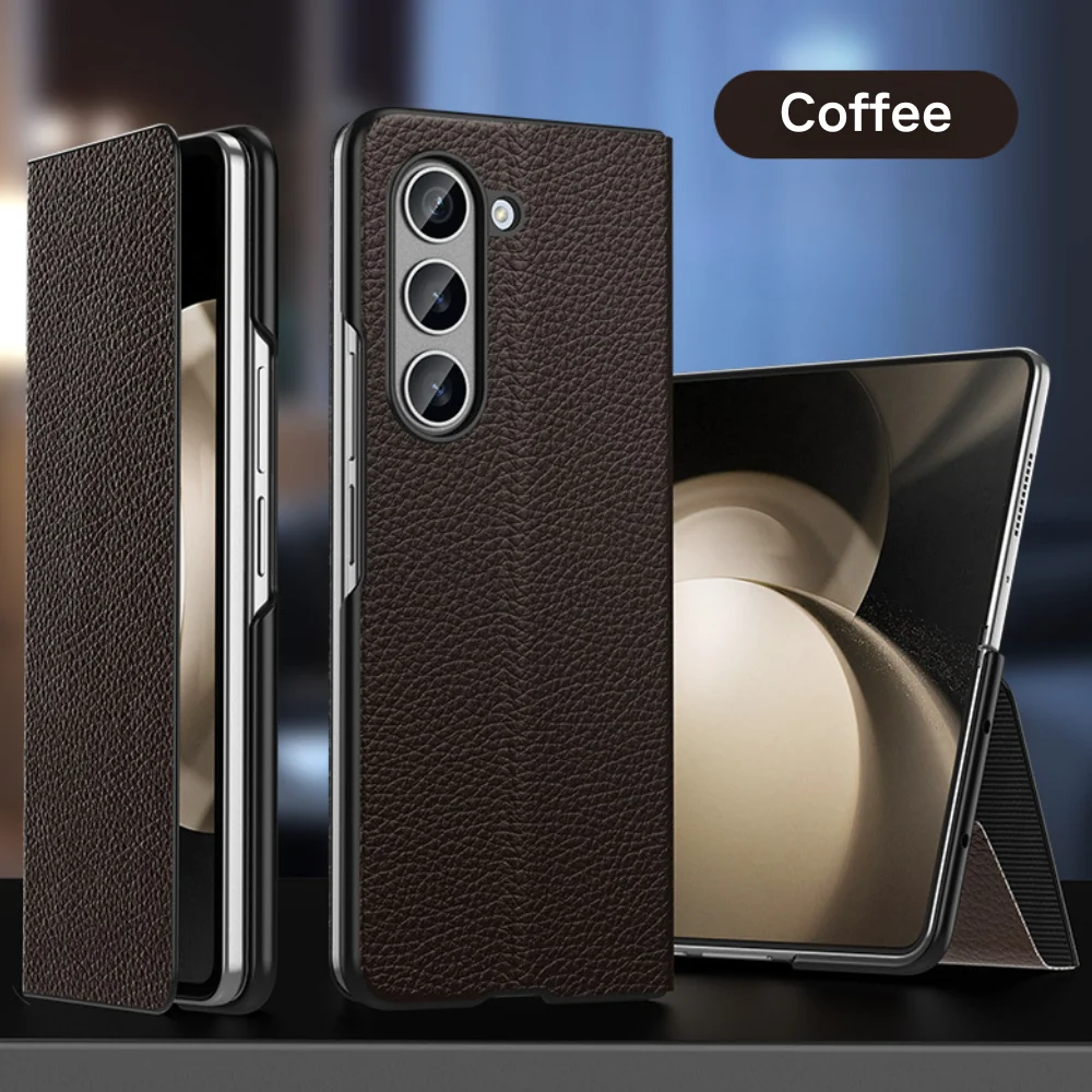 Samsung Galaxy Fold4 (SM-F936) - Business Magnetic Flip Genuine Leather Series Stand Case - Image 5