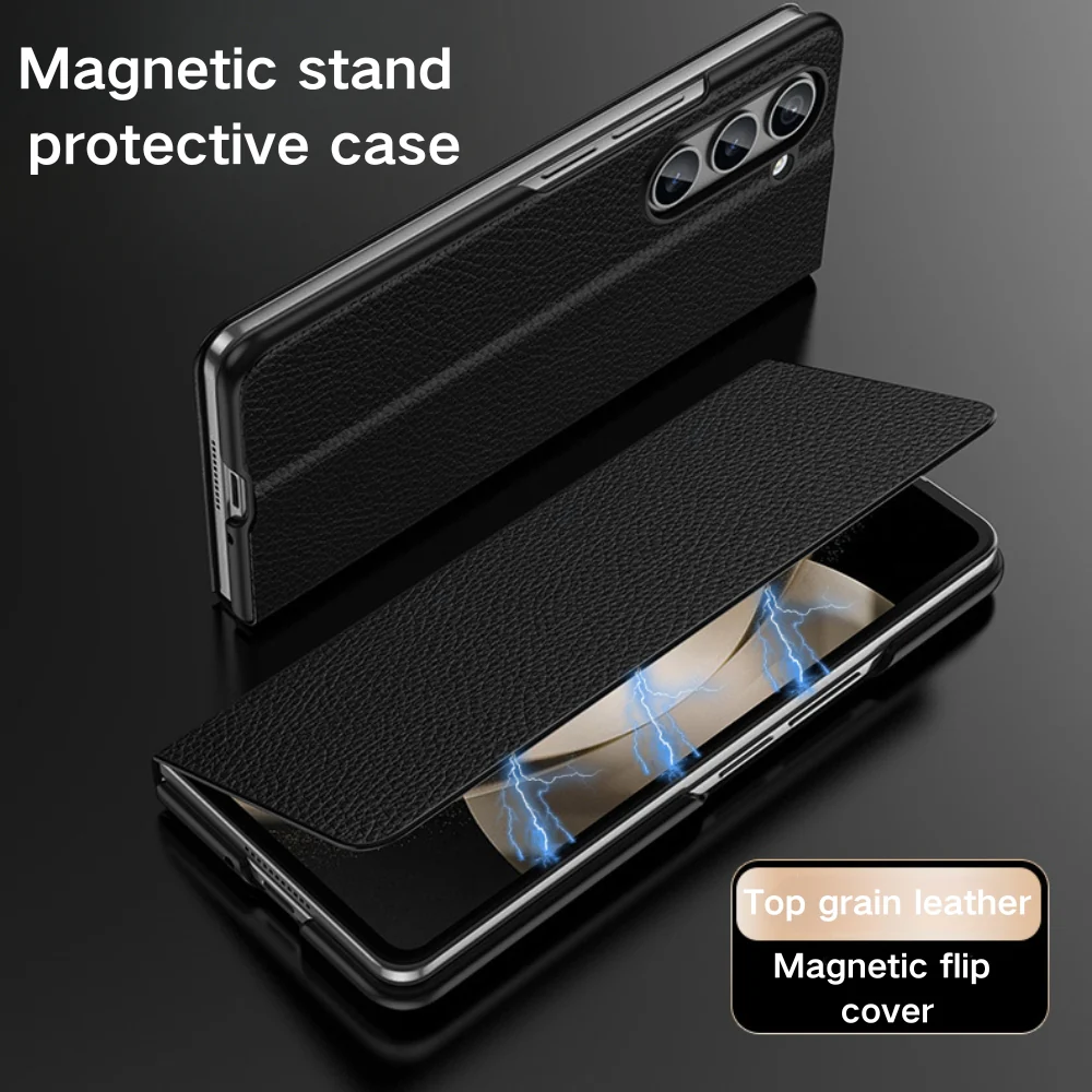 Samsung Galaxy Fold4 (SM-F936) - Business Magnetic Flip Genuine Leather Series Stand Case - Image 6