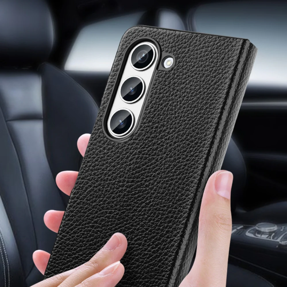 Samsung Galaxy Fold4 (SM-F936) - Business Magnetic Flip Genuine Leather Series Stand Case - Image 7