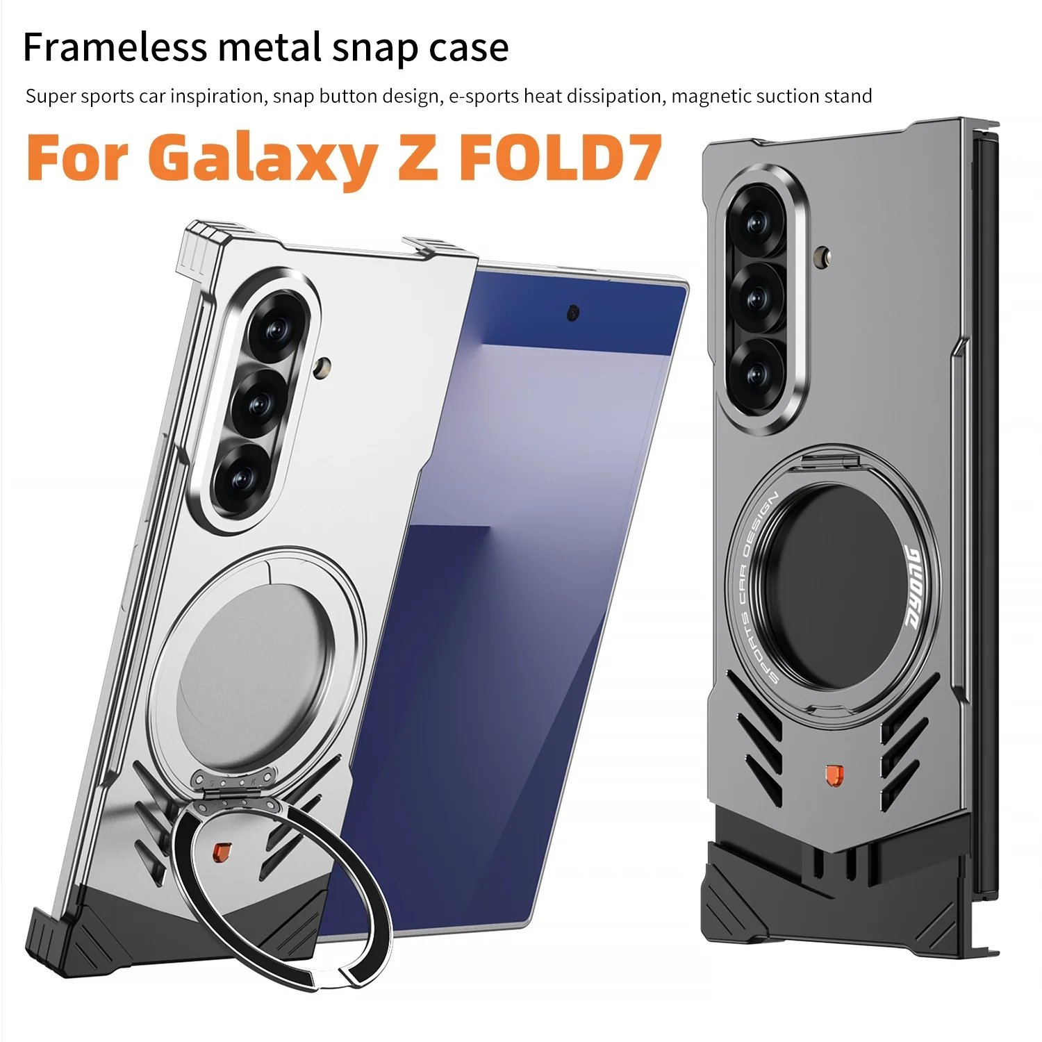 Samsung Galaxy Z Fold6 (SM-F956) - Borderless Aluminum Alloy Leather Snap Metal Case - Image 3