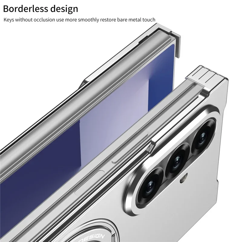 Samsung Galaxy Z Fold6 (SM-F956) - Borderless Aluminum Alloy Leather Snap Metal Case - Image 9