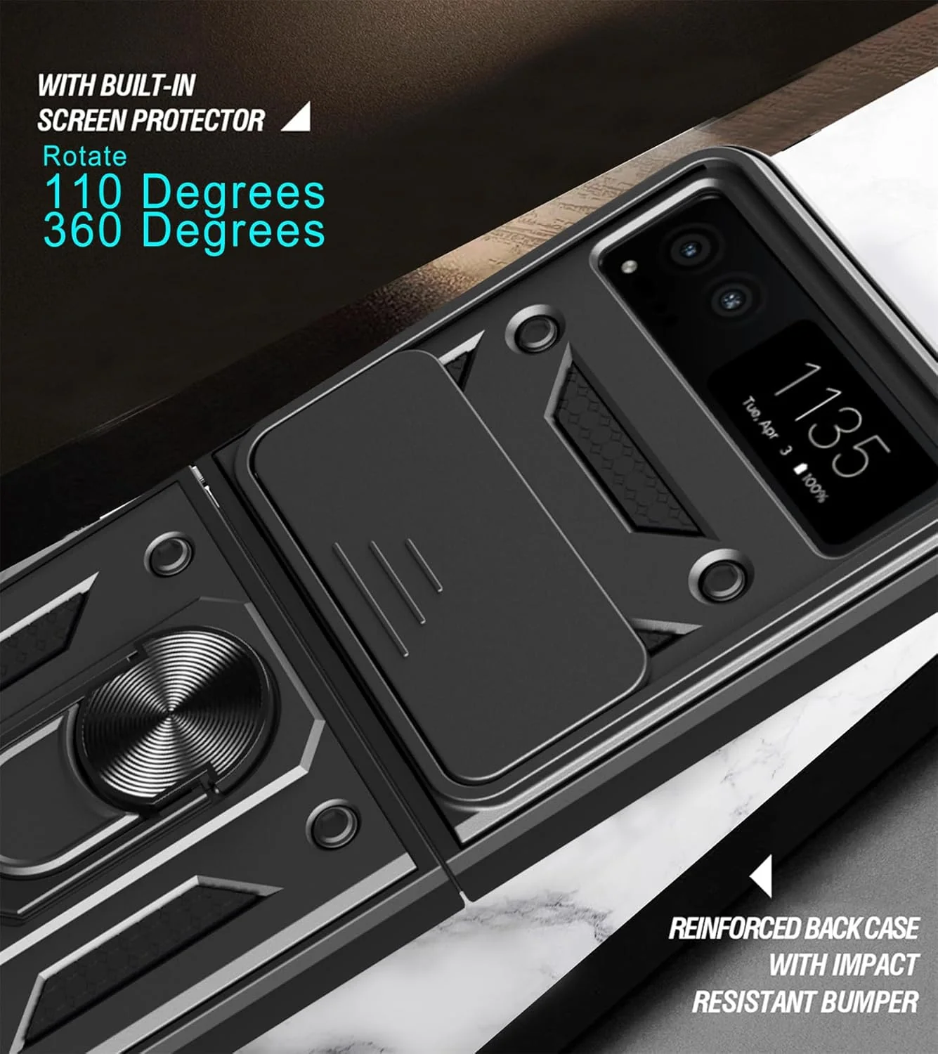 [Sliding Camera Cover][Built-in Stand] Motorola Moto Razr 40/Razr 2023 - Military Grade Hard PC Rugged Heavy Duty Case - Image 8