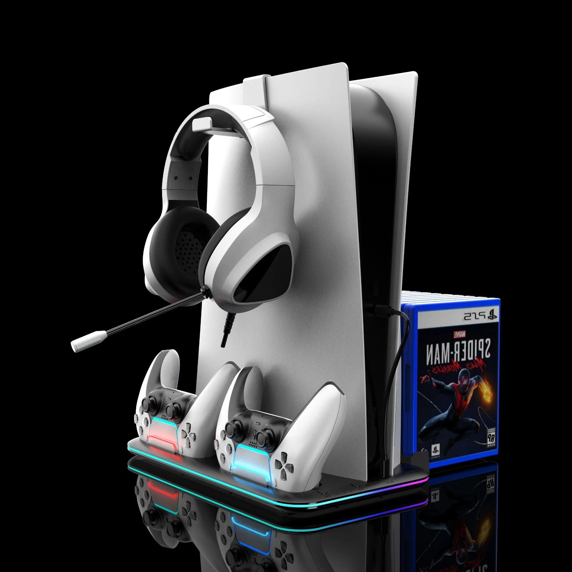 SONY PlayStation PS5 Slim & PS5 Pro - All-in-one Multifunction Charging Stand with Cooling Fan & RBG Light Effect & Disc Storage - Image 2