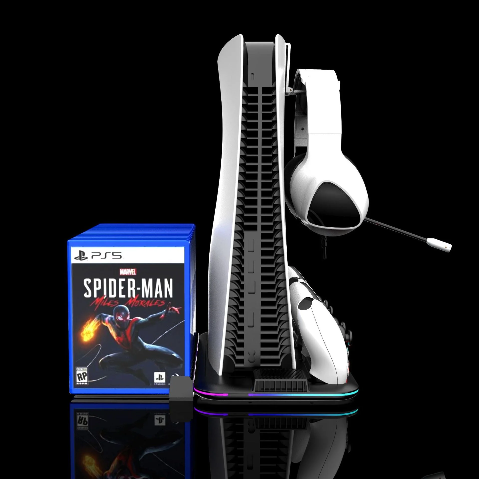 SONY PlayStation PS5 Slim & PS5 Pro - All-in-one Multifunction Charging Stand with Cooling Fan & RBG Light Effect & Disc Storage - Image 5
