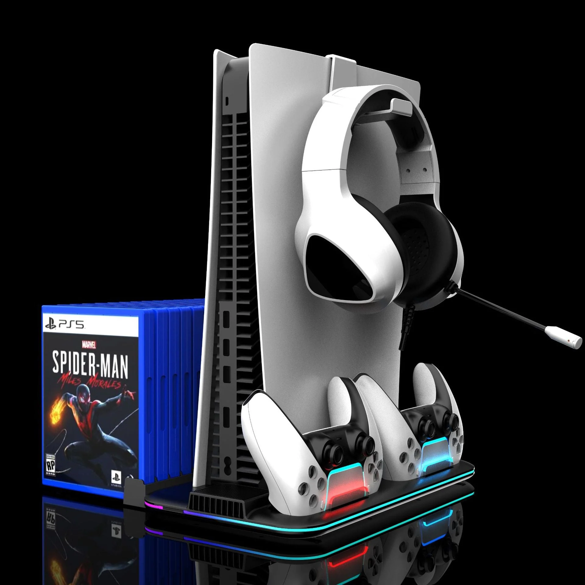 SONY PlayStation PS5 Slim & PS5 Pro - All-in-one Multifunction Charging Stand with Cooling Fan & RBG Light Effect & Disc Storage - Image 6