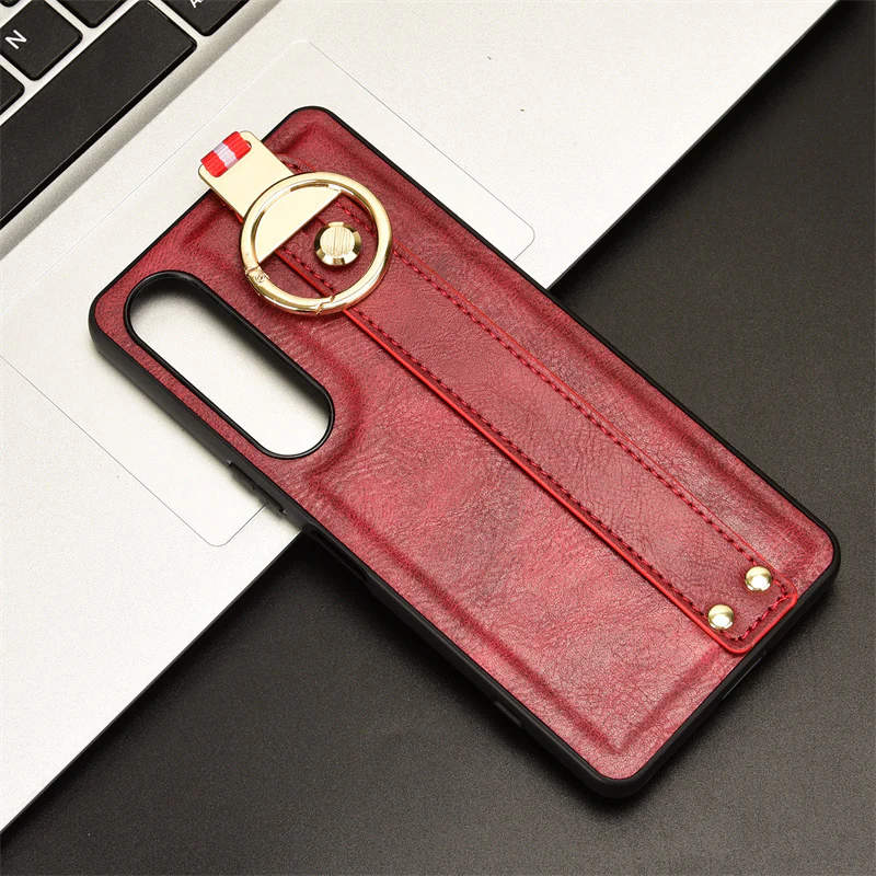 Sony Xperia 1 IV - Shockproof Wristband Leather Stand Case With Ring Holder - Image 9