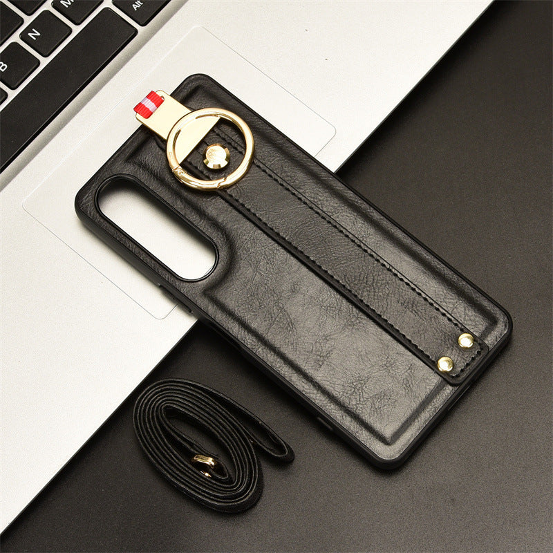 Sony Xperia 1 IV - Shockproof Wristband Leather Stand Case With Ring Holder - Image 2