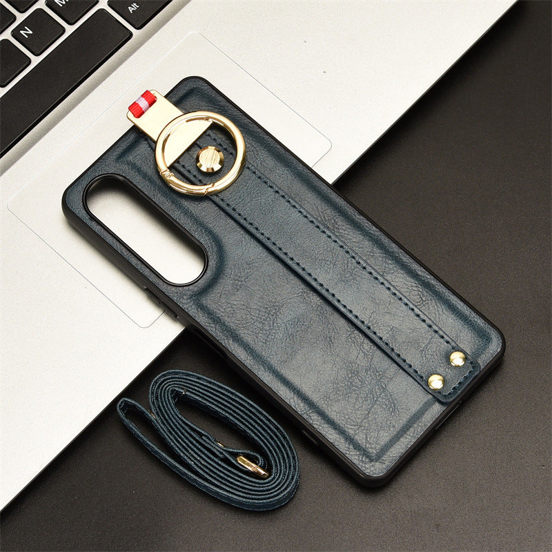 Sony Xperia 1 IV - Shockproof Wristband Leather Stand Case With Ring Holder - Image 3
