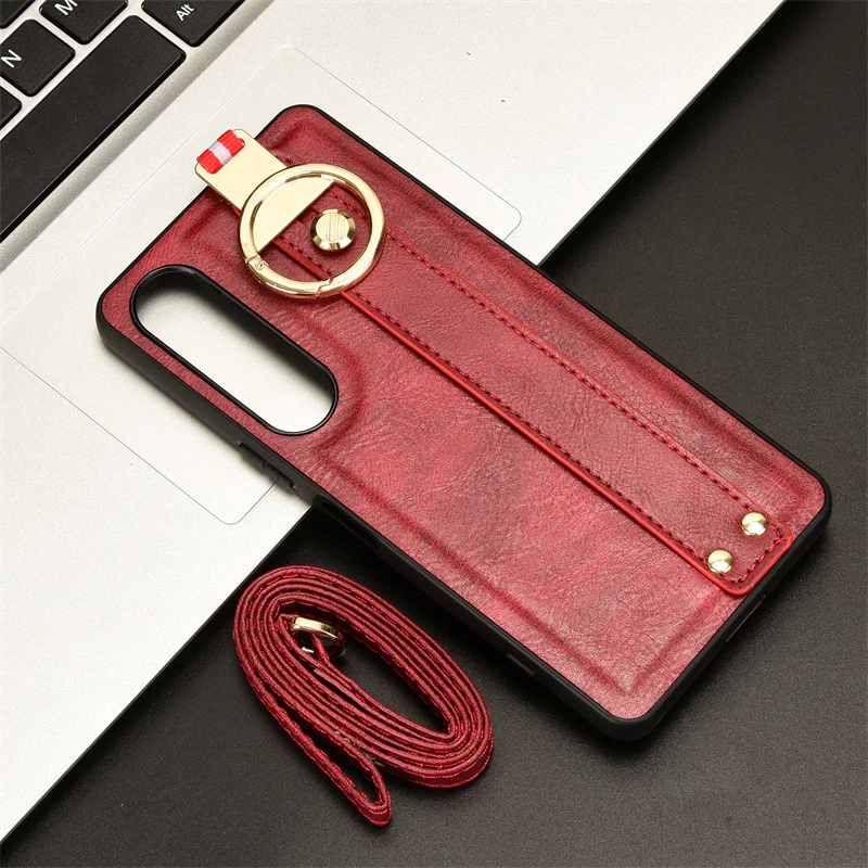 Sony Xperia 1 IV - Shockproof Wristband Leather Stand Case With Ring Holder - Image 4