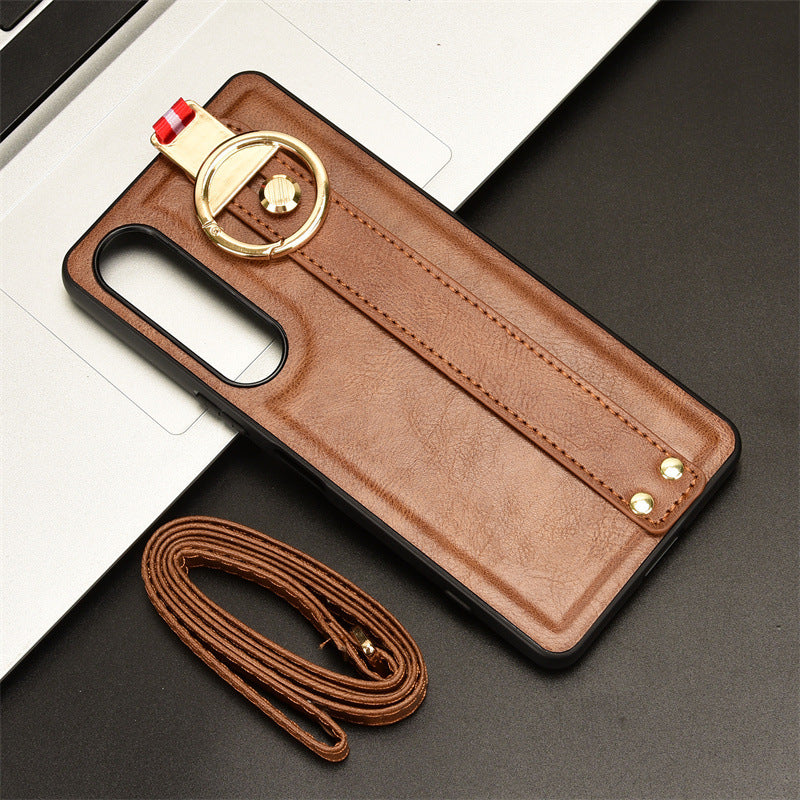 Sony Xperia 1 IV - Shockproof Wristband Leather Stand Case With Ring Holder - Image 5