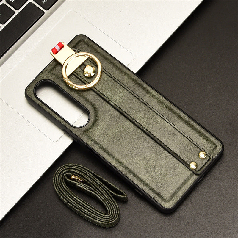 Sony Xperia 1 IV - Shockproof Wristband Leather Stand Case With Ring Holder - Image 6