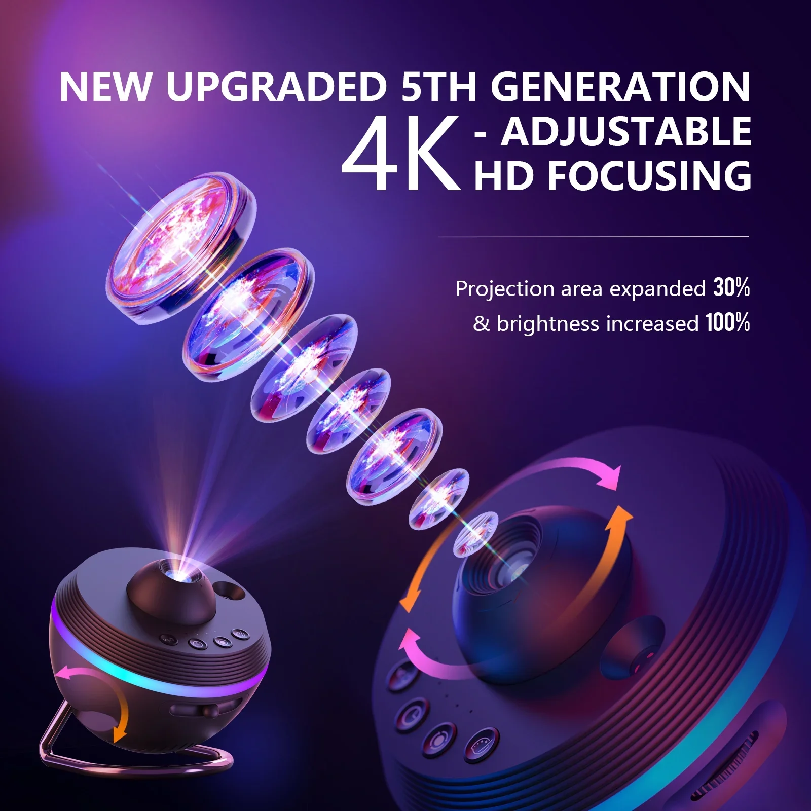 Star Projector, 360 Rotatable Galaxy Projector Wtih Timer,4K 13 HD Film Discsfor Bedroom, Night Light Projector for Kids & Adults Bedroom Christmas Decor - Image 5