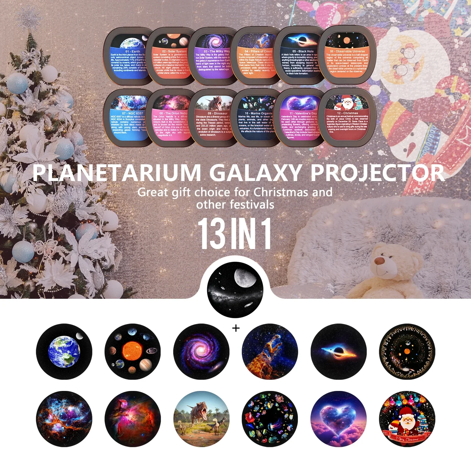 Star Projector, 360 Rotatable Galaxy Projector Wtih Timer,4K 13 HD Film Discsfor Bedroom, Night Light Projector for Kids & Adults Bedroom Christmas Decor - Image 6