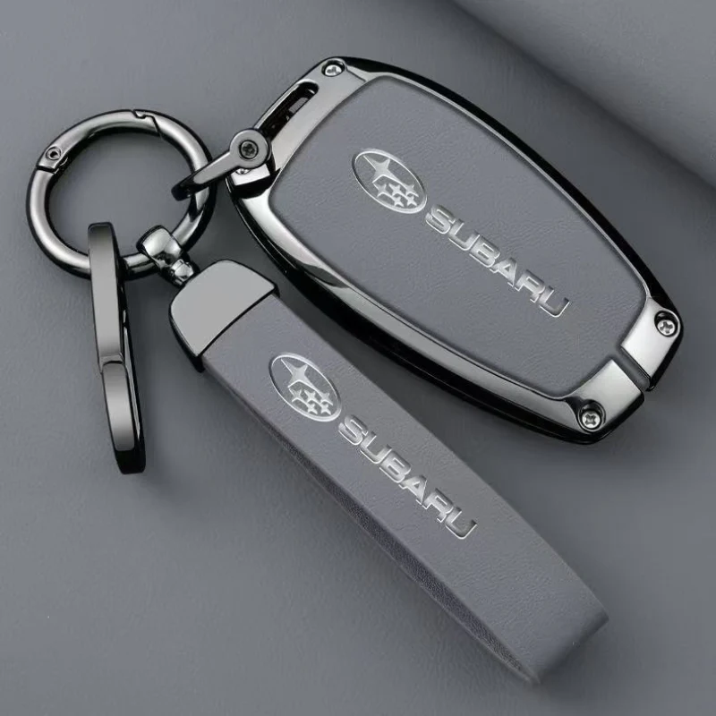 Subaru Full Metal Coverage + PU Leather Car Key Fob Case Cover For Outback, Forester, Impreza, WRX, XV, Crosstrek, Ascent, Legacy, STI