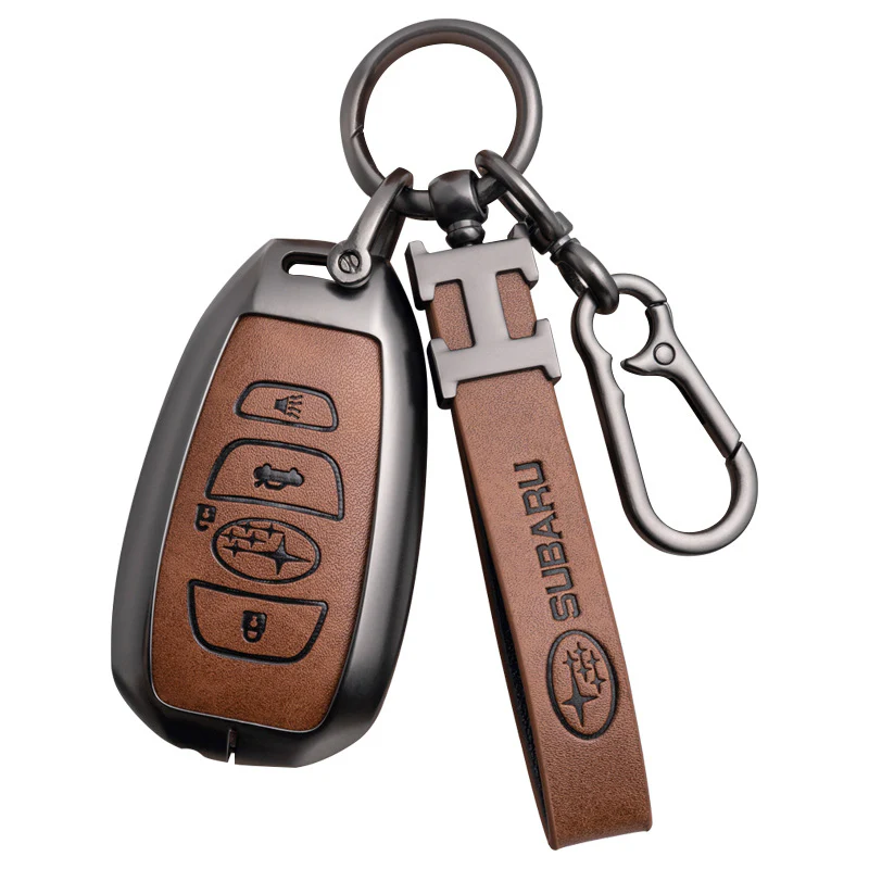 Subaru Zinc Alloy + PU Leather Car Key Fob Protective Cover Case For Outback, Forester, Impreza, WRX, XV, Crosstrek, Ascent, Legacy, STI
