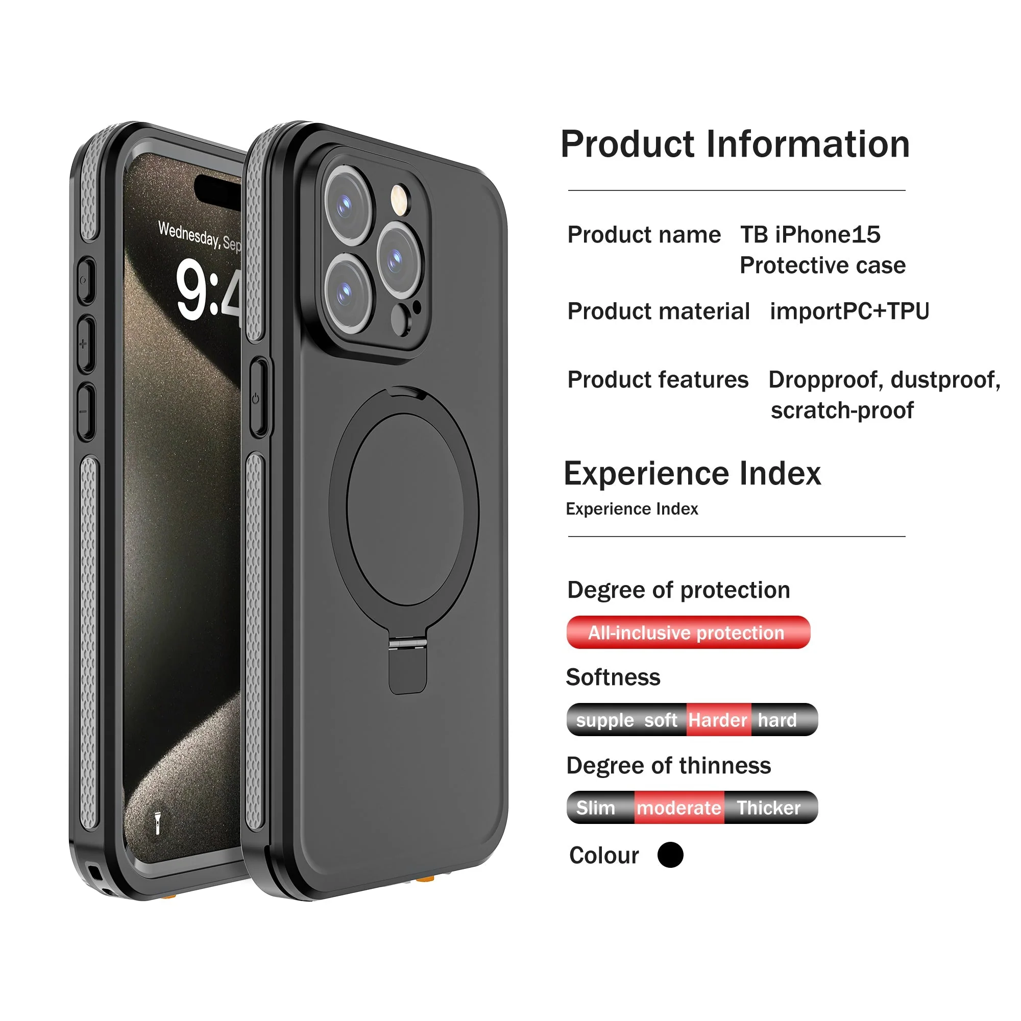 [TB Series][Magsafe Compatible] Apple iPhone 15 /Pro Max - Redpepper Full Covered Waterproof Heavy Duty Tough Armor Case with Kickstand - Image 10