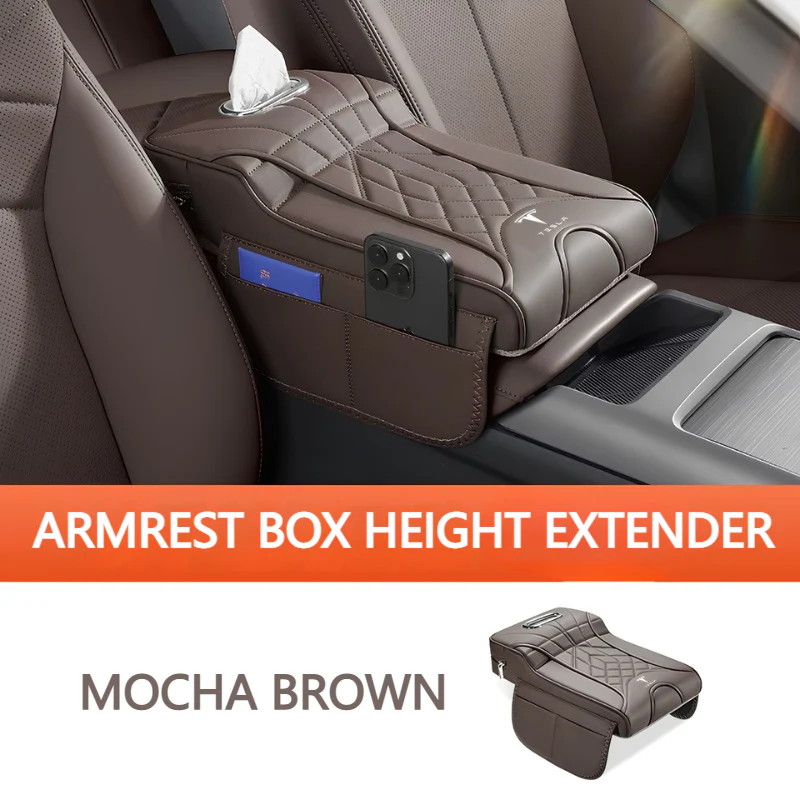 Tesla Car Multi-Functional Leather Armrest Box Heightening Pad for Model Y, Model 3 - Image 12