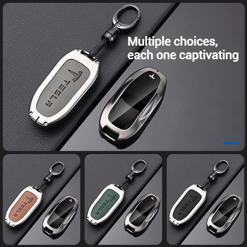 Tesla Full Aluminum Alloy + TPU Film & PU Leather Cover Car Key Fob Case for Model S, Model X - Image 5