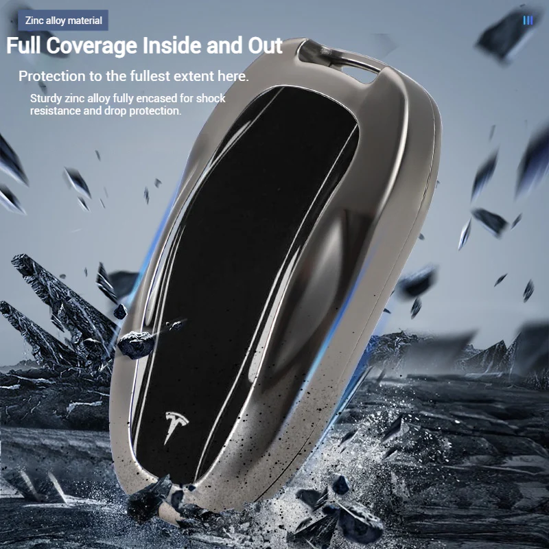 Tesla Full Aluminum Alloy + TPU Film & PU Leather Cover Car Key Fob Case for Model S, Model X - Image 7