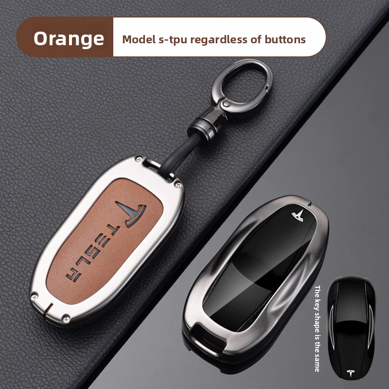 Tesla Full Aluminum Alloy + TPU Film & PU Leather Cover Car Key Fob Case for Model S, Model X - Image 9