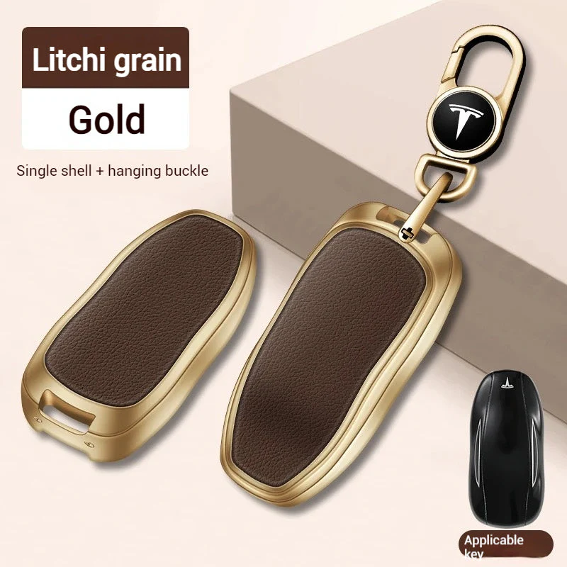 Tesla Metallic Finish + Lychee Pattern Car Key Fob Case for Model 3, Y, X, S - Image 10