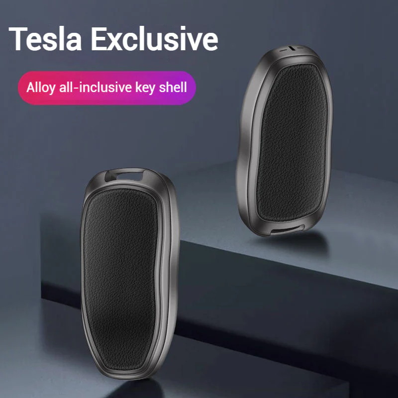 Tesla Metallic Finish + Lychee Pattern Car Key Fob Case for Model 3, Y, X, S - Image 2