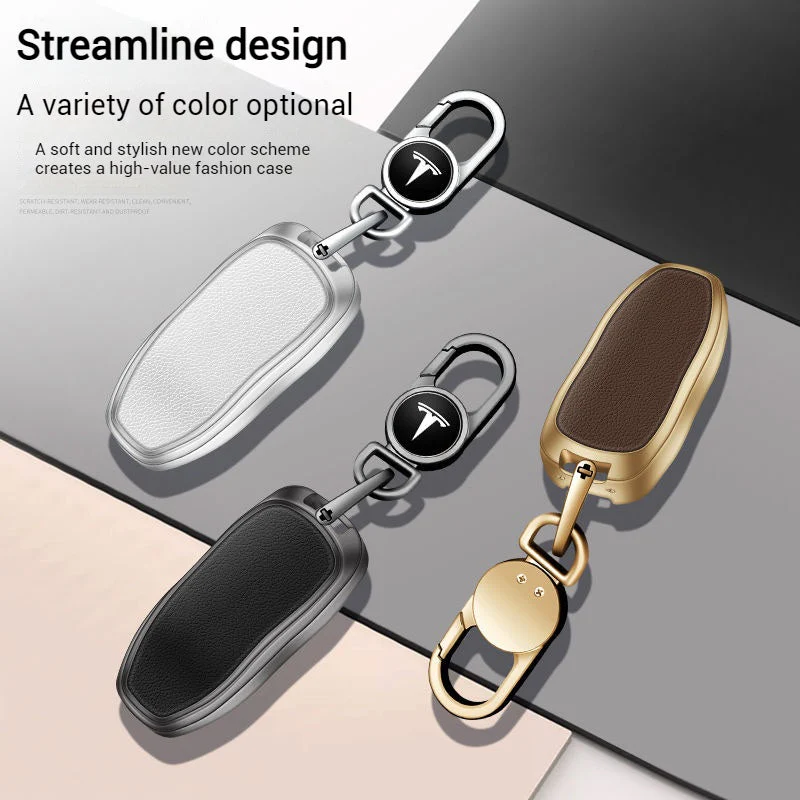 Tesla Metallic Finish + Lychee Pattern Car Key Fob Case for Model 3, Y, X, S - Image 3