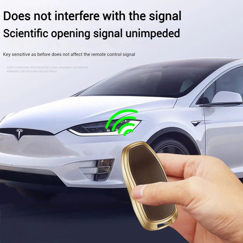 Tesla Metallic Finish + Lychee Pattern Car Key Fob Case for Model 3, Y, X, S - Image 7