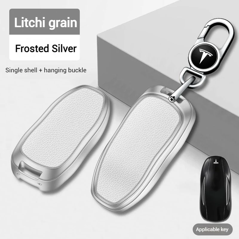 Tesla Metallic Finish + Lychee Pattern Car Key Fob Case for Model 3, Y, X, S - Image 8