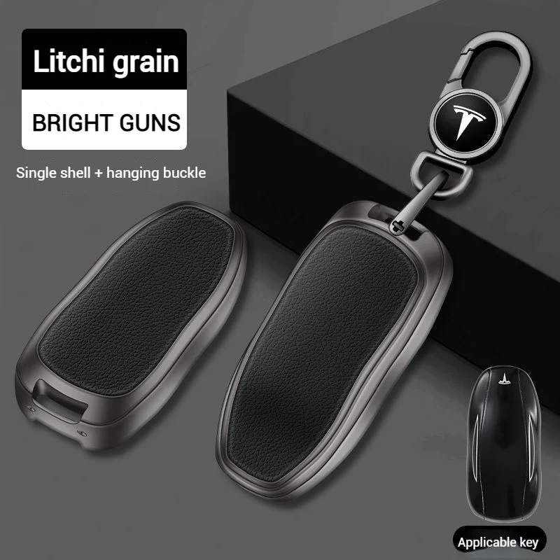 Tesla Metallic Finish + Lychee Pattern Car Key Fob Case for Model 3, Y, X, S - Image 9