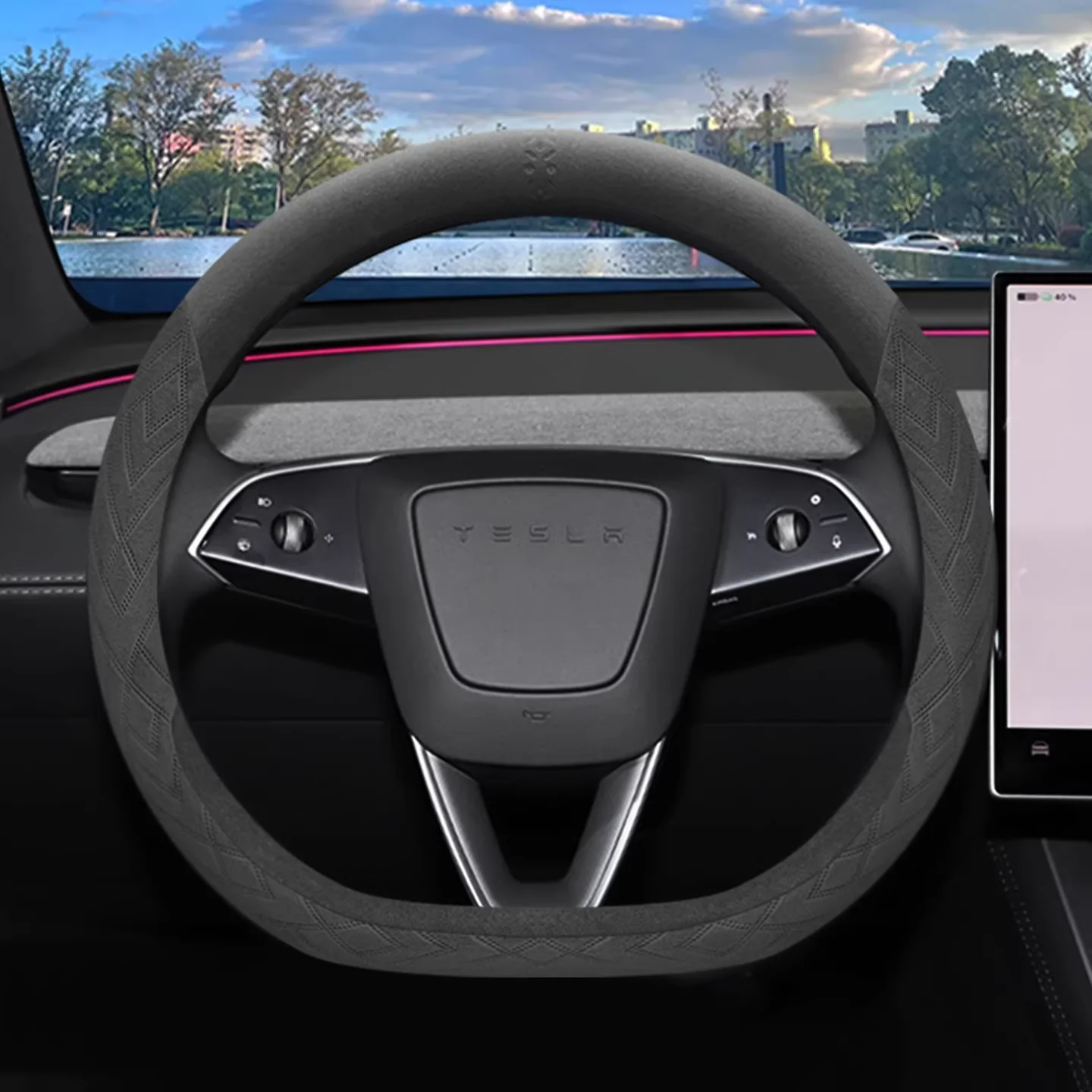 Tesla Soft Suede All-Season Comfort & Anti-Slip Steering Wheel Cover For Model Y, Model 3 - Image 3
