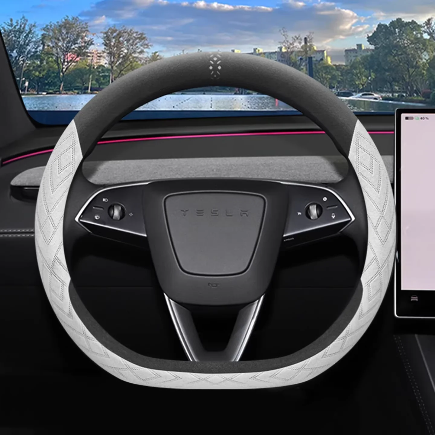 Tesla Soft Suede All-Season Comfort & Anti-Slip Steering Wheel Cover For Model Y, Model 3 - Image 5