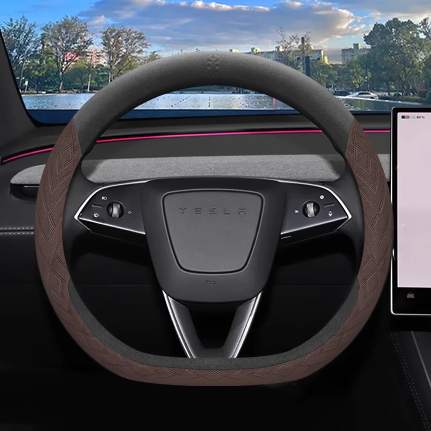 Tesla Soft Suede All-Season Comfort & Anti-Slip Steering Wheel Cover For Model Y, Model 3 - Image 6