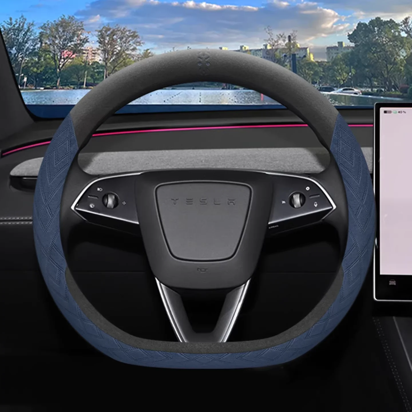 Tesla Soft Suede All-Season Comfort & Anti-Slip Steering Wheel Cover For Model Y, Model 3 - Image 7