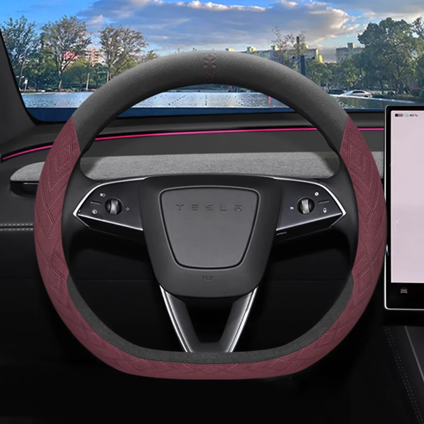 Tesla Soft Suede All-Season Comfort & Anti-Slip Steering Wheel Cover For Model Y, Model 3 - Image 9