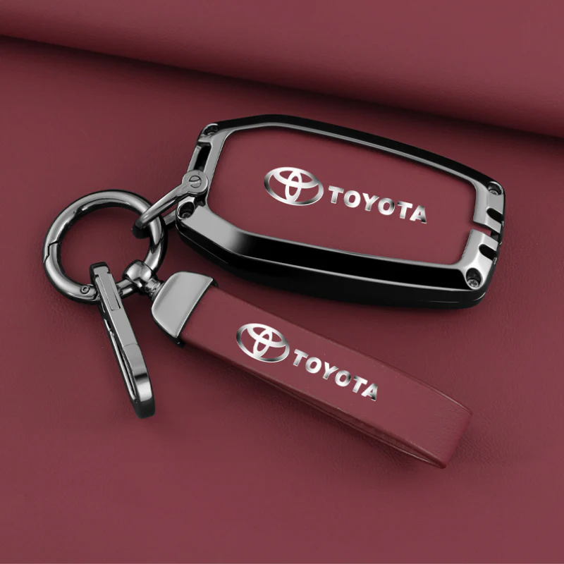 Toyota Full Metal Coverage + PU Leather Car Key Fob Case Cover For Camry, Camry Hybrid, Prius, Avalon, Highlander, Corolla, RAV4, 4Runner