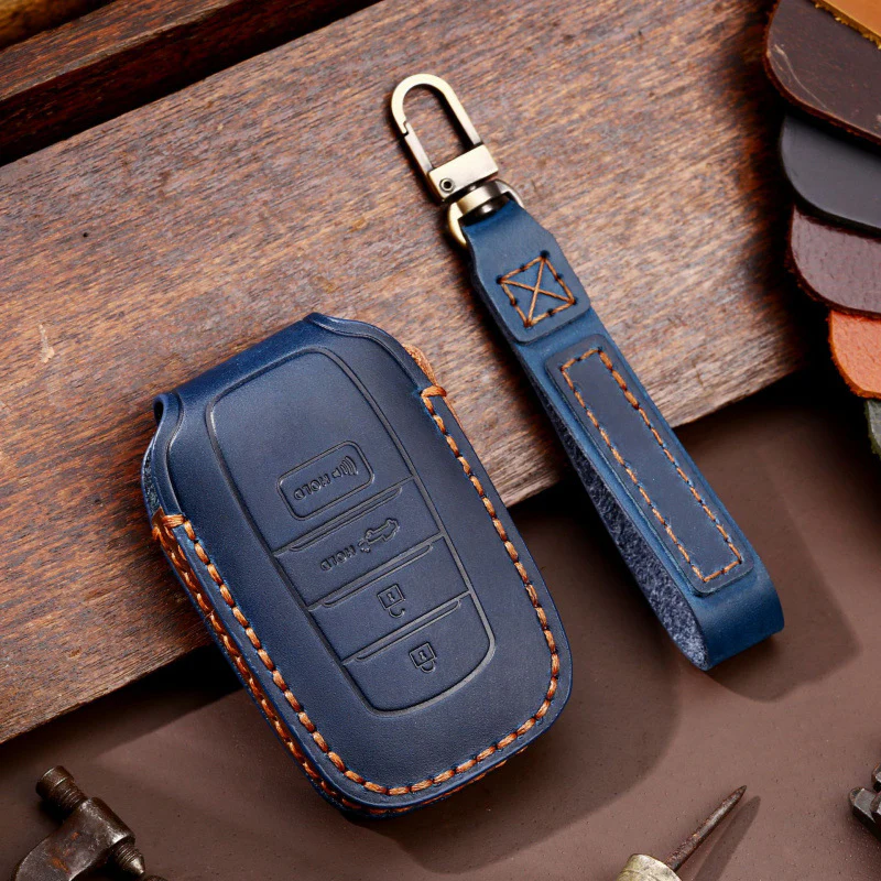 Toyota Handcrafted Genuine Leather Car Key Fob Protective Case Cover For Highlander, RAV4, Camry, Sienna, Tacoma, 4Runner, Tundra, Sequoia, Land Cruiser