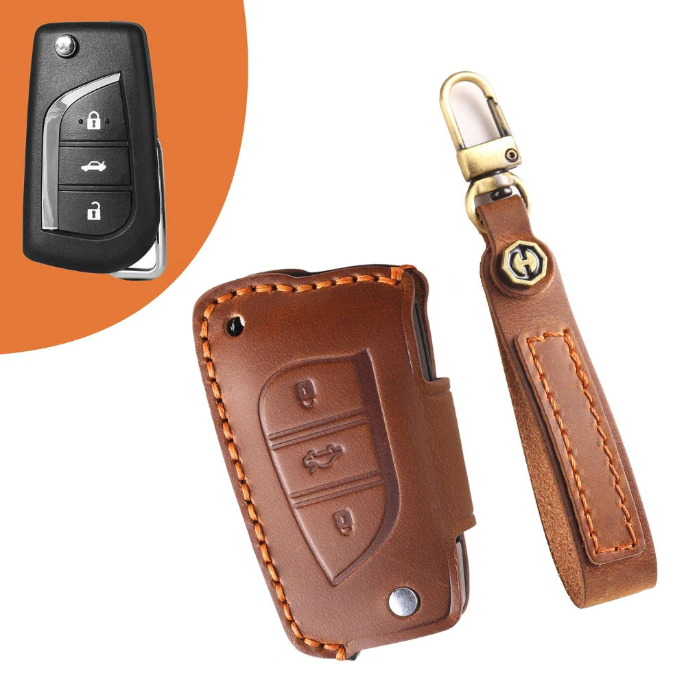 Toyota Handcrafted Genuine Leather Folding Car Key Fob Protective Case Cover For RAV4, Avalon, Avensis, Aygo, Camry, Corolla - Image 4