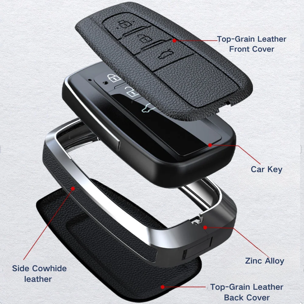 Toyota Zinc Alloy Leather Car Key Fob Case Cover For Camry, C-HR, Corolla, RAV4, Avalon, Land Cruiser, Prado, Prius - Image 12
