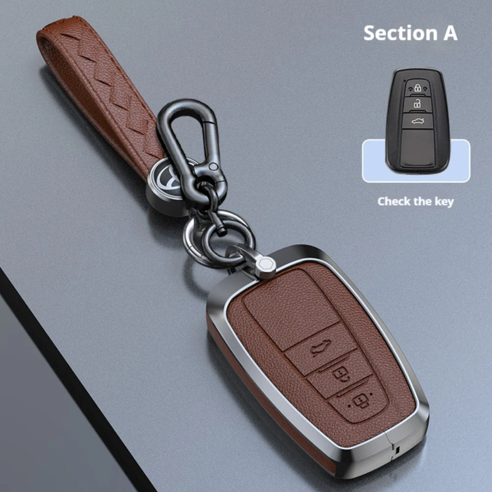 Toyota Zinc Alloy Leather Car Key Fob Case Cover For Camry, C-HR, Corolla, RAV4, Avalon, Land Cruiser, Prado, Prius - Image 3