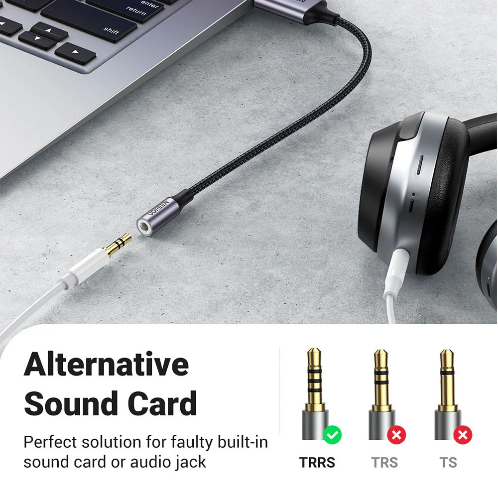 UGREEN CM477 USB 2.0 to 3.5mm Audio Adapter 25cm-Dark Gray - Image 6