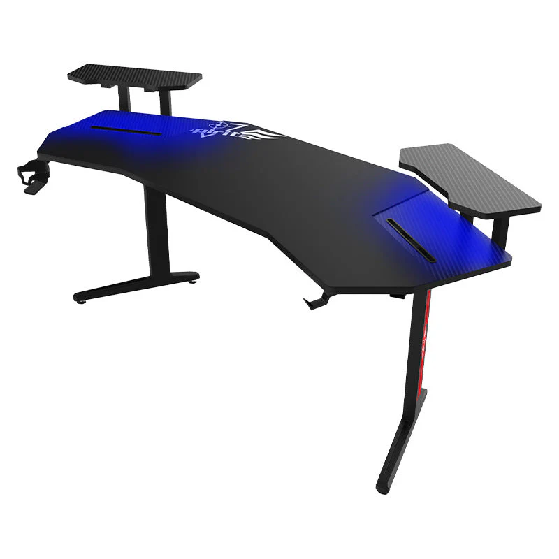 Ultra Wide Large Gaming Desk with RBG LED Lights Carbon Fiber Surface with Cup Holder & Headphone Hook - Image 3