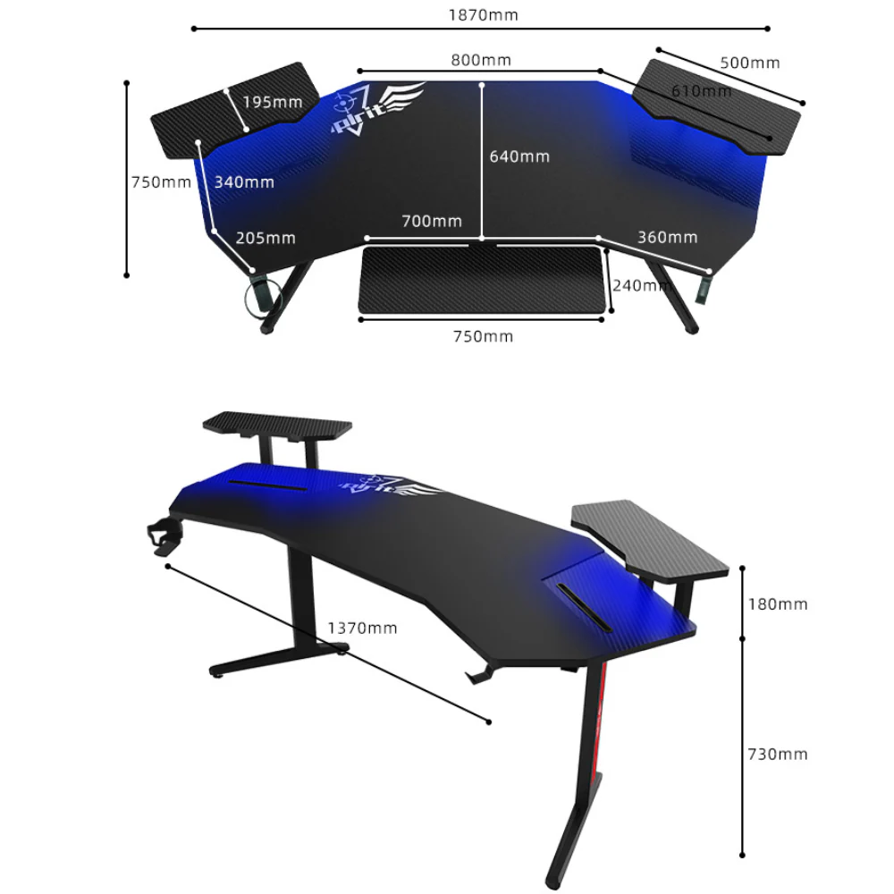 Ultra Wide Large Gaming Desk with RBG LED Lights Carbon Fiber Surface with Cup Holder & Headphone Hook - Image 5