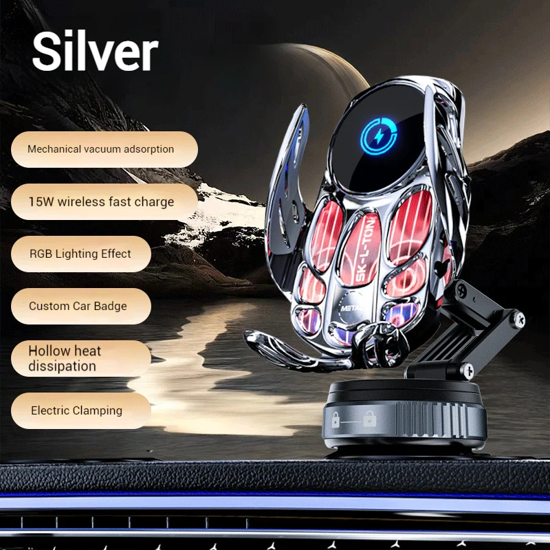Universal 15W Wireless Charging Phone Stand with Vacuum Suction - Image 4