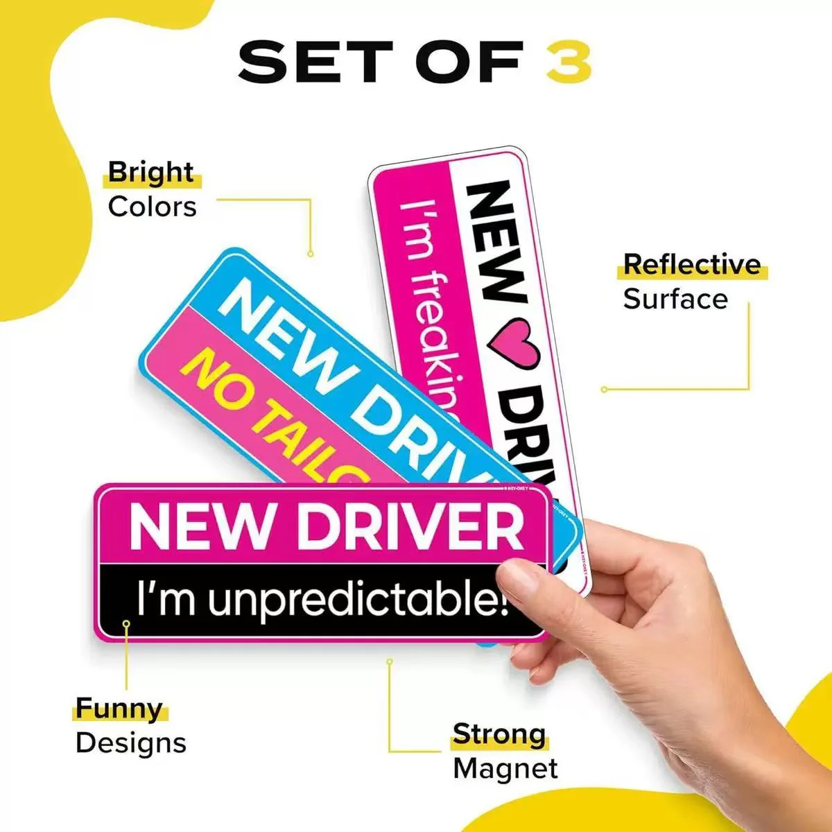 Universal Magnetic New Driver Car Sign – Removable & Reusable Safety Sticker for Vehicles (3 Pack) - Image 5