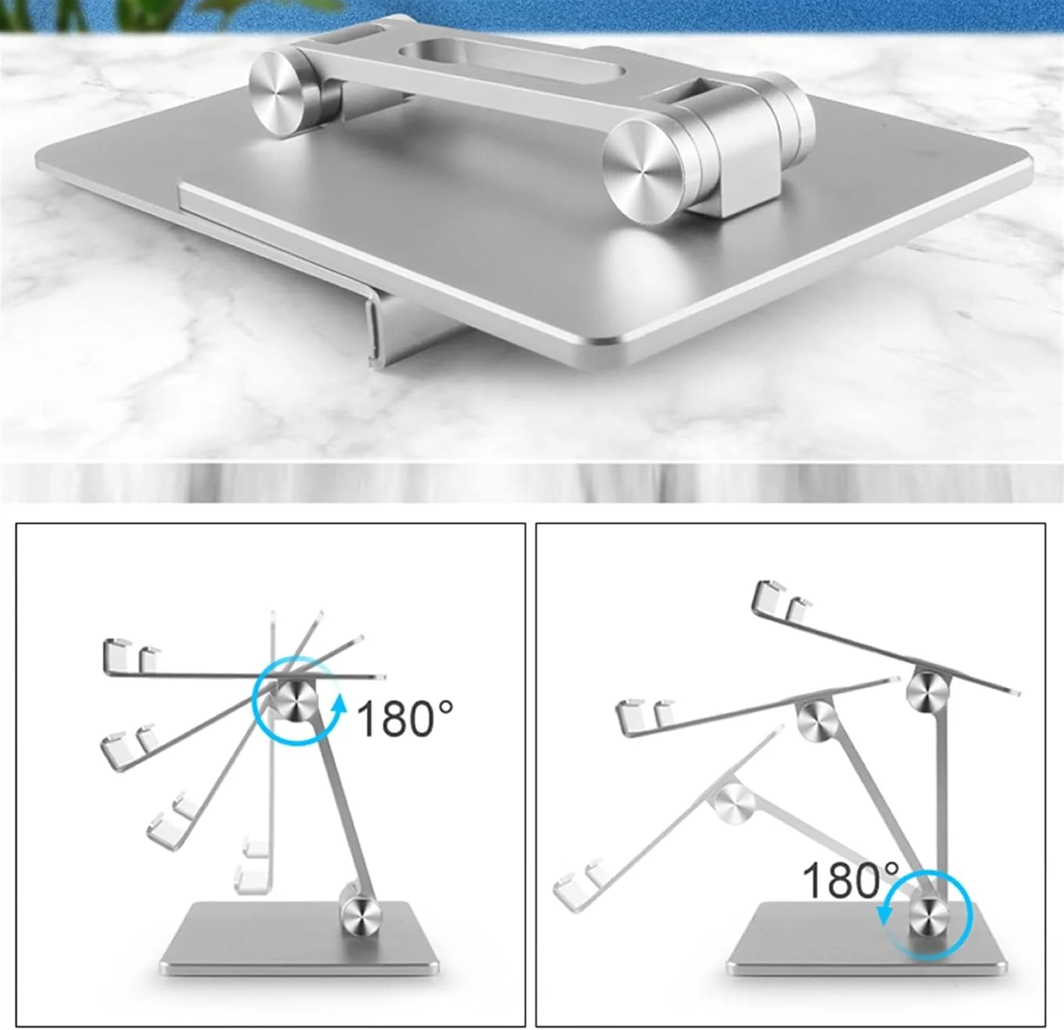 [Up to 13 Inch] Universal Apple / Samsung / OPPO / Google - Dual Shafts Adjustable Foldable Desktop Aluminum Tablet Holder - Image 3