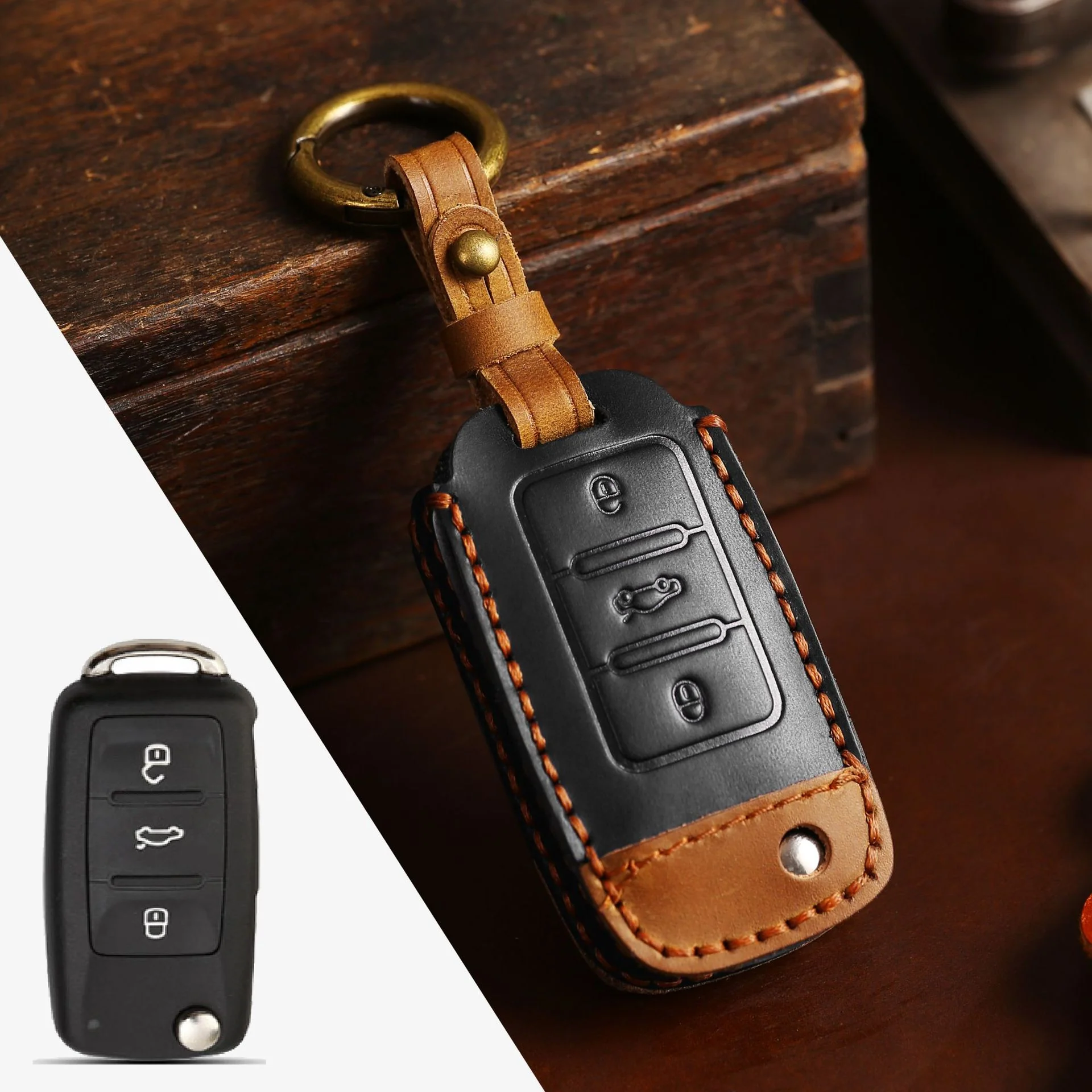 Volkswagen Handcrafted Genuine Leather Car Key Fob Case Cover For Passat, Golf, Magotan, Jetta, Tiguan - Image 10